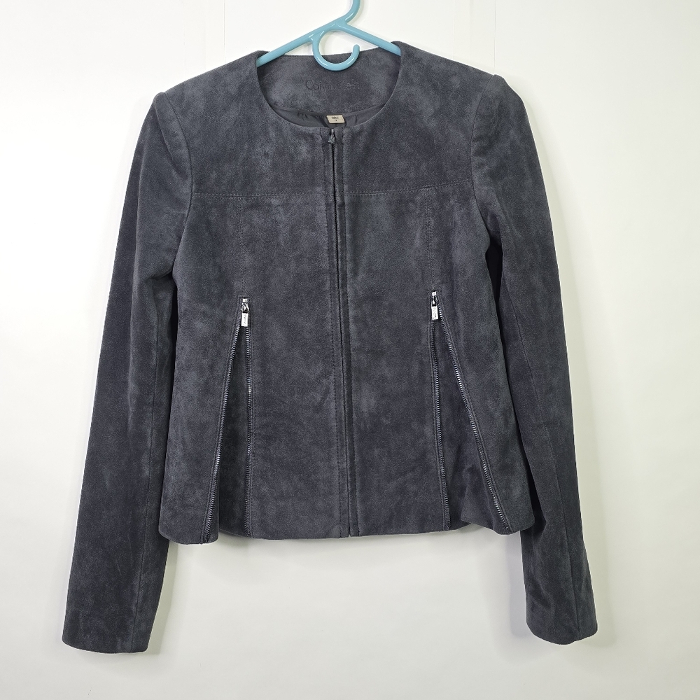 Calvin Klein Gray Faux Suede Jacket - Picture 2 of 10